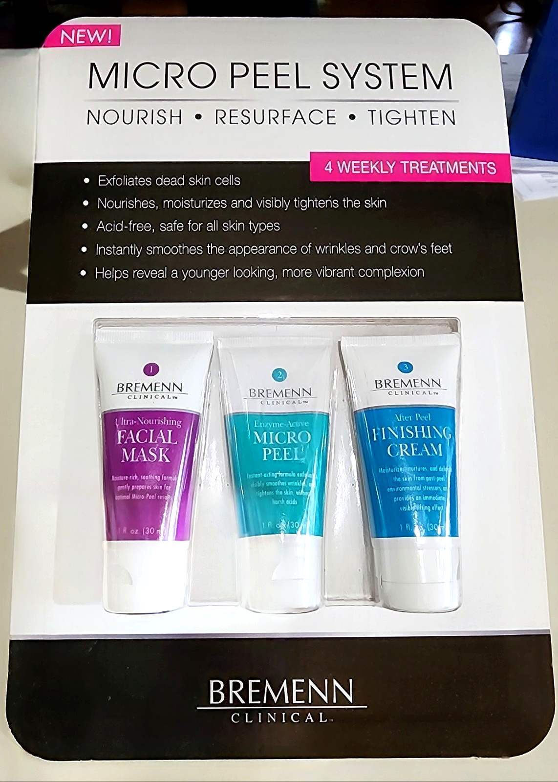 Bremenn Clinical Micro Peel System, 3 Piece, 4 Weekly Treatments NEW SEALED