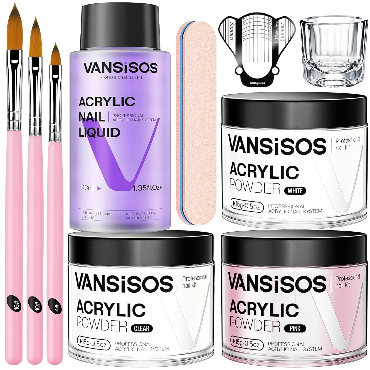 Acrylic Nail Kit for Beginners: Clear White Pink Powder and Liquid Set Professio