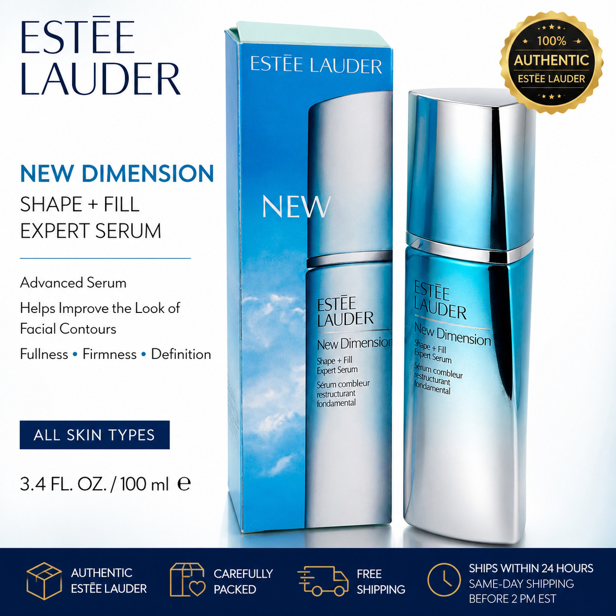 Estee Lauder New Dimension Shape + Fill Expert Serum 3.4 oz 100ml NEW Boxed