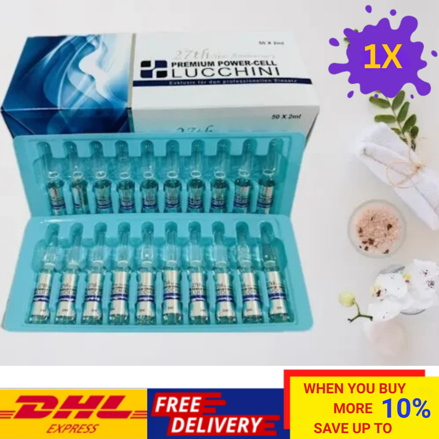50 Ampoules 2ml~Lucchini Premium Anti Aging Restore Elasticity & Hydrates Skin