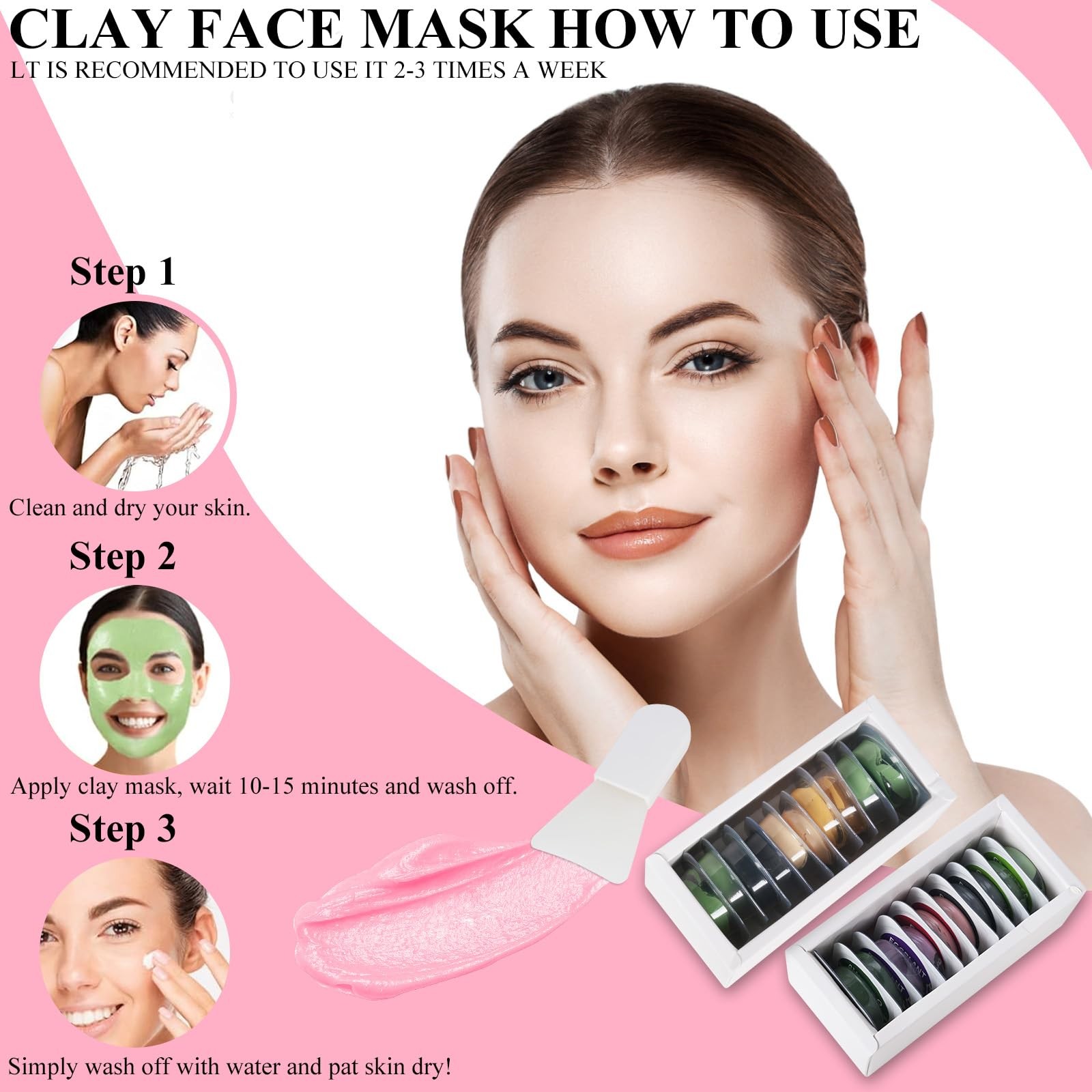 Clay Mask Set 20 Pods, Face Mask Skin Care, Green Tea, Turmeric, Dead Sea Mud…