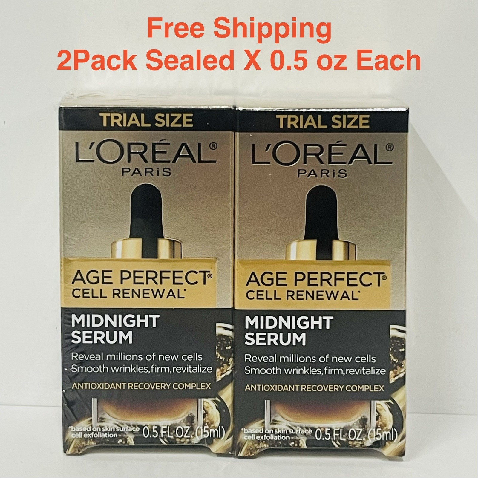 L’Oreal Age Perfect Cell Renewal Midnight Serum Face Trial Size 0.5 oz X 2PACK