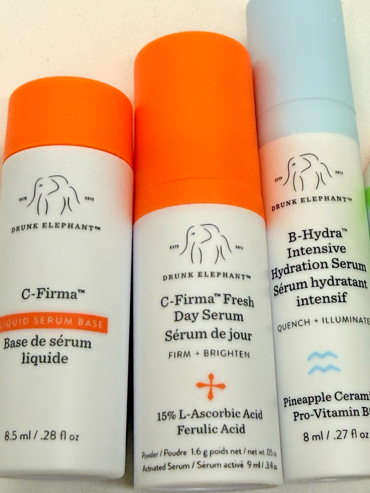 Drunk Elephant Hydra Bright Set 3pc C-Firma x2 B-Hydra Travel Size New in a Box