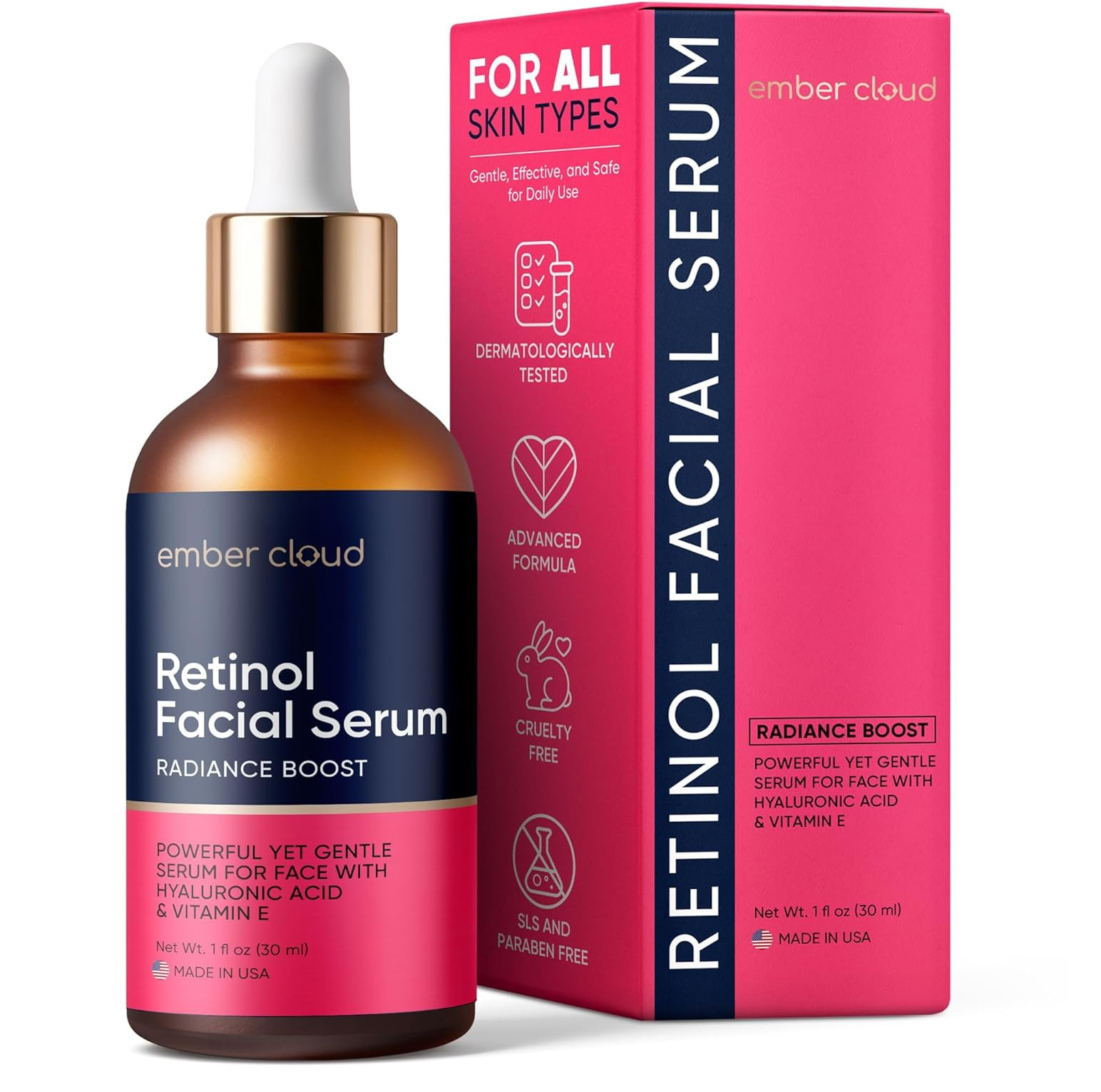 Retinol Serum for Face with Hyaluronic Acid, Vitamin E & 1 Fl Oz (Pack of 1)