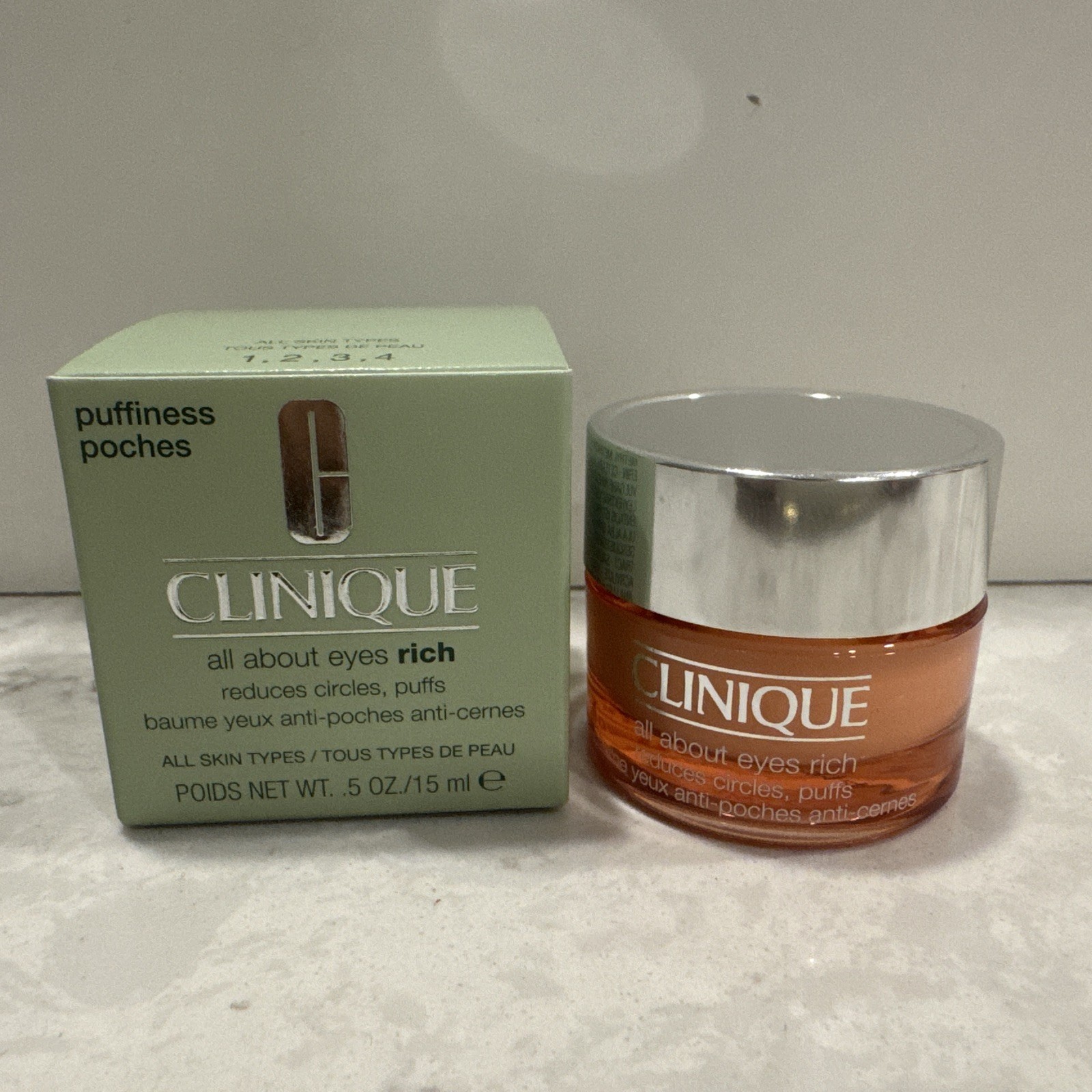 Clinique All About Eyes Rich Reduces Circles Puffs 0.5 oz/15 ml Full Size