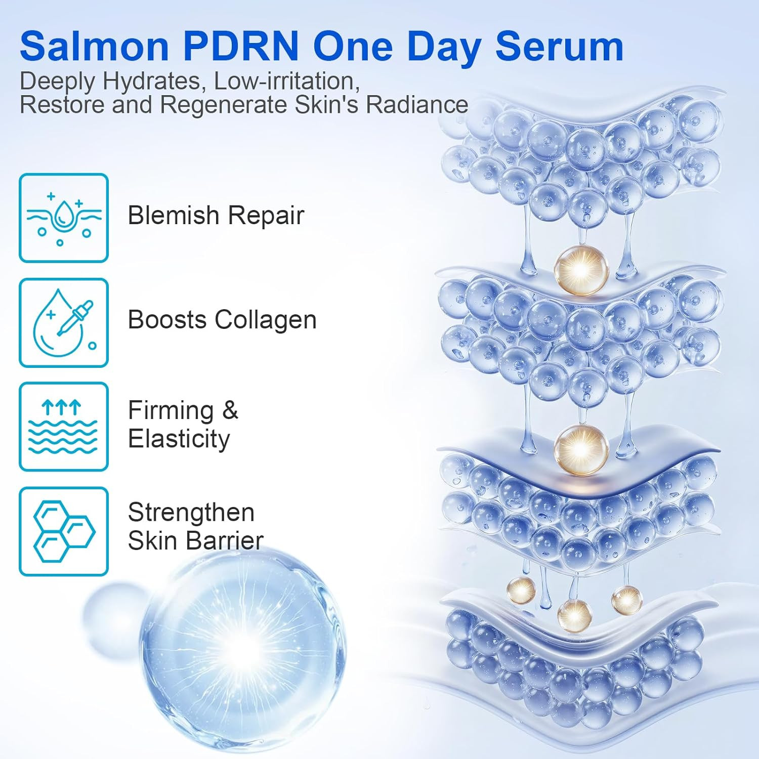 Salmon DNA PDRN Anti-Aging Facial Serum, 10,000Ppm Salmon Egg DNA Ampoule, 3000P