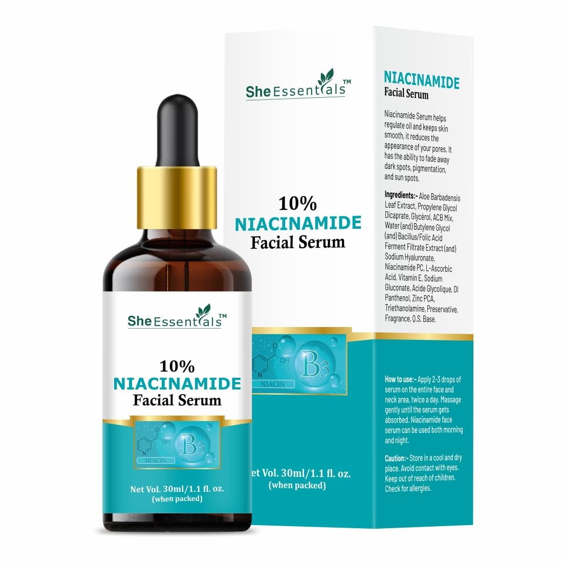 She Essentials Niacinamide Facial Serum For Brightening Skin 30ml