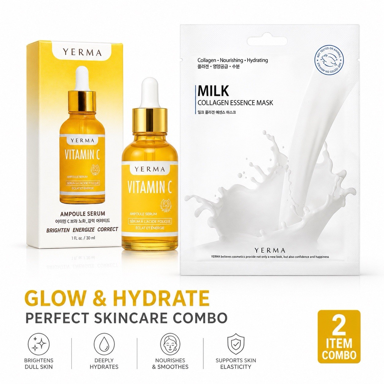 NEW Vitamin C Ampoule Serum 1oz / 30ml | & -5 PACK Milk Mask. Korea. AUTHENTIC