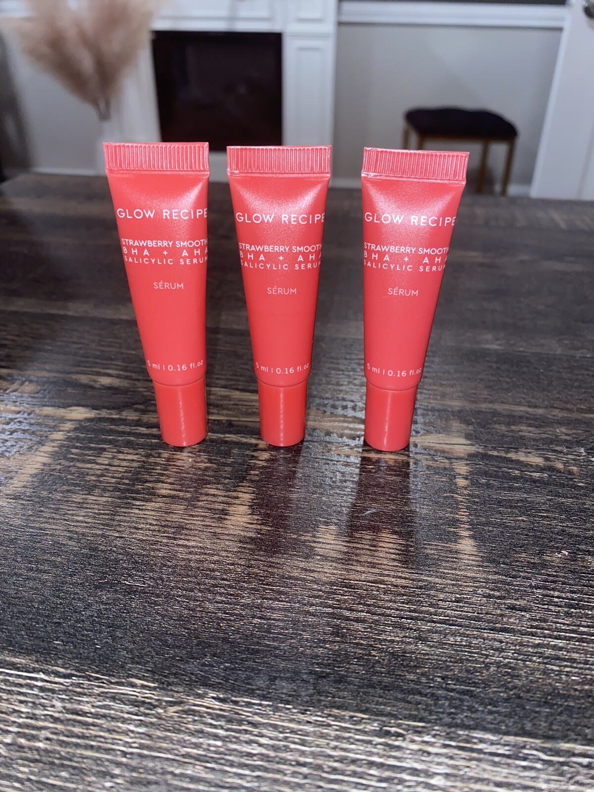 3 Glow Recipe Strawberry Smooth BHA + AHA Salicylic Serum .48 Oz Total – NEW