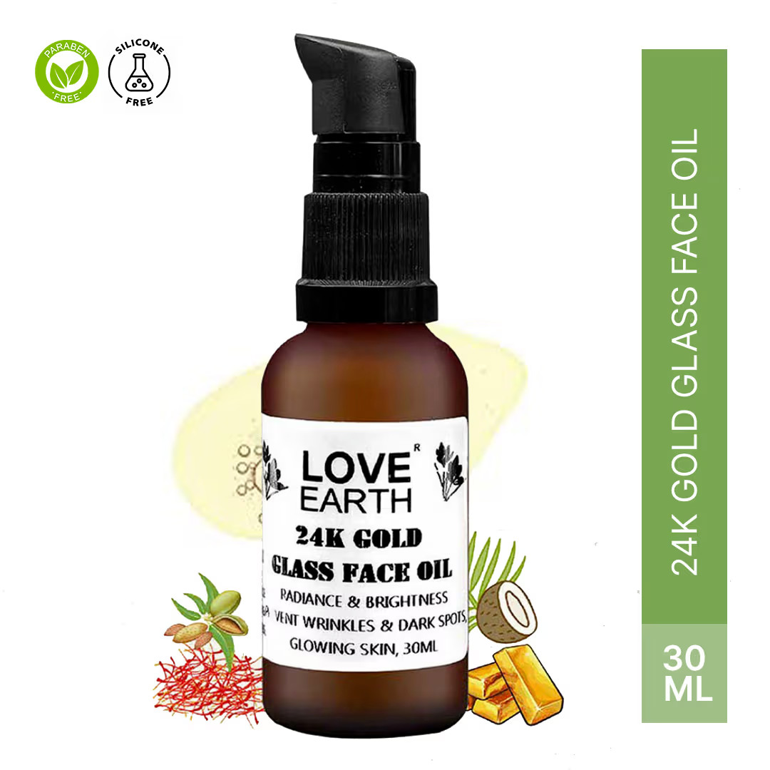 Love Earth 24K Gold Glass Face Oil for Skin Brightening Anti-Aging (30ml)
