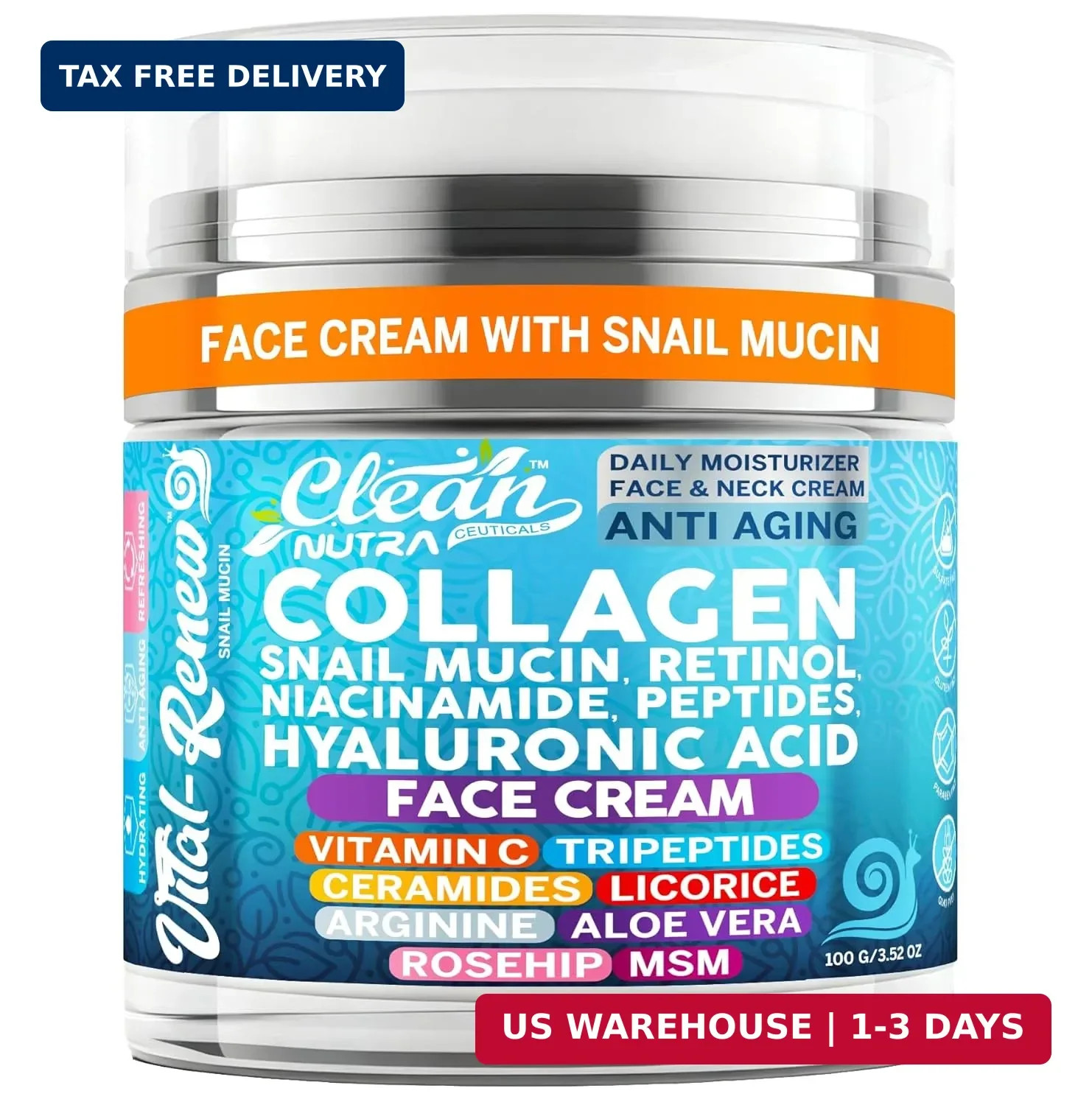 Snail Mucin Collagen Face Cream – Anti Aging Moisturizer with Retinol Niacinamid