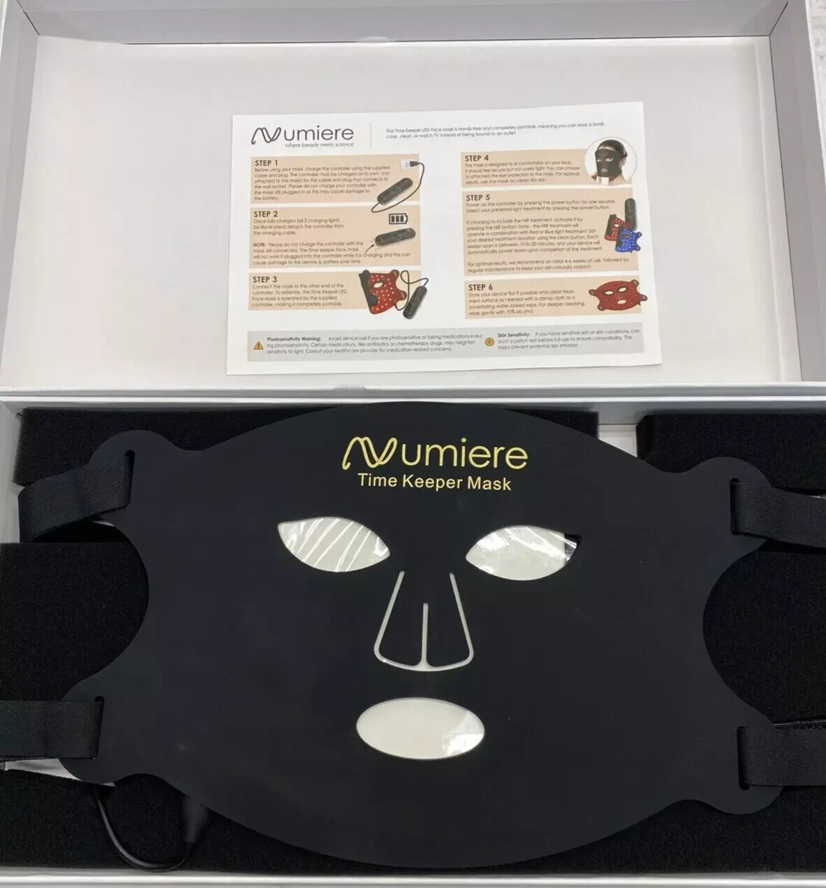 Numiere Time Keeper LED Face Mask Blue / Red / NIR Light Therapy – New Open Box