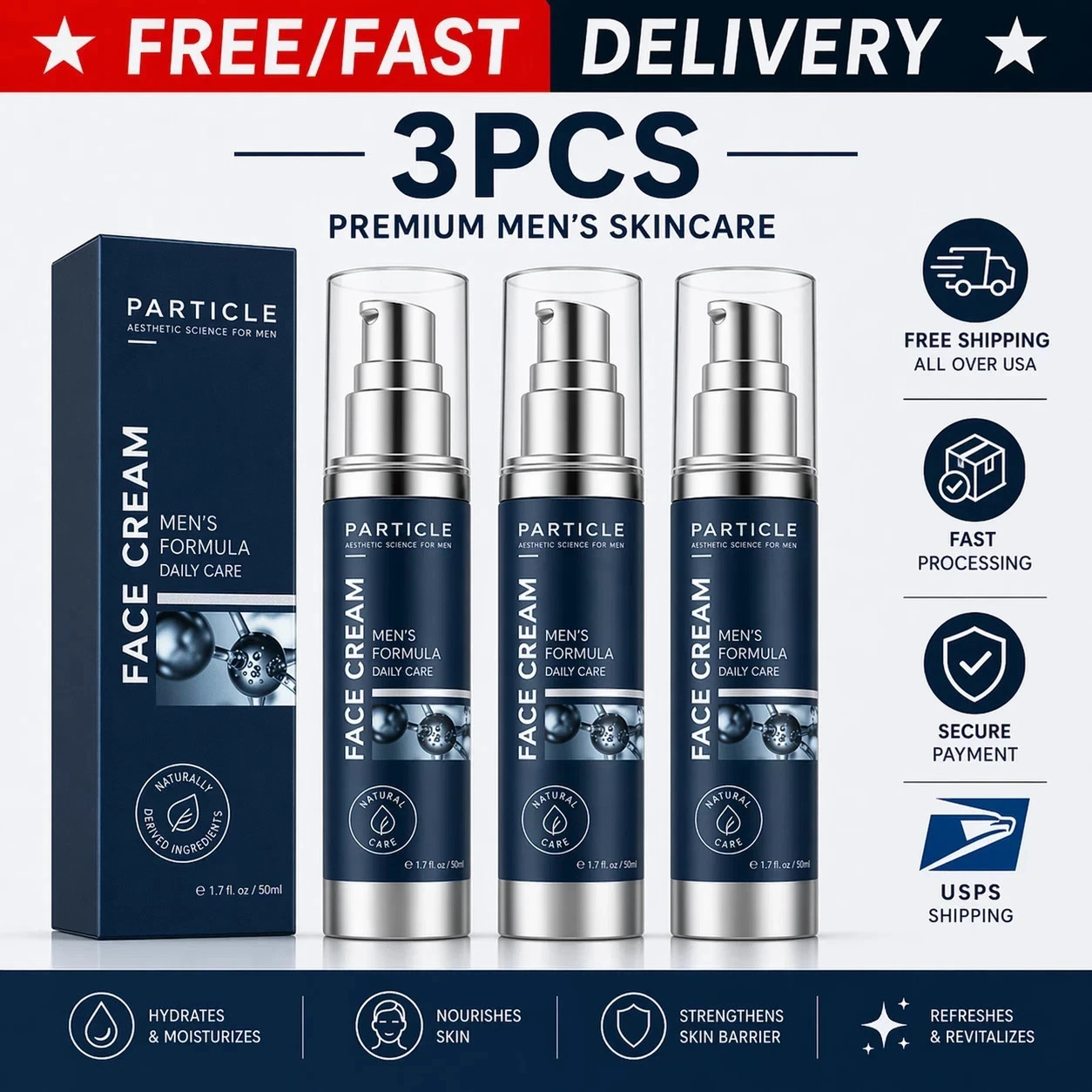 3X Particle Face Cream Men 6 In 1 Anti-Aging Cream Fights Eye Bags Dark Spots US
