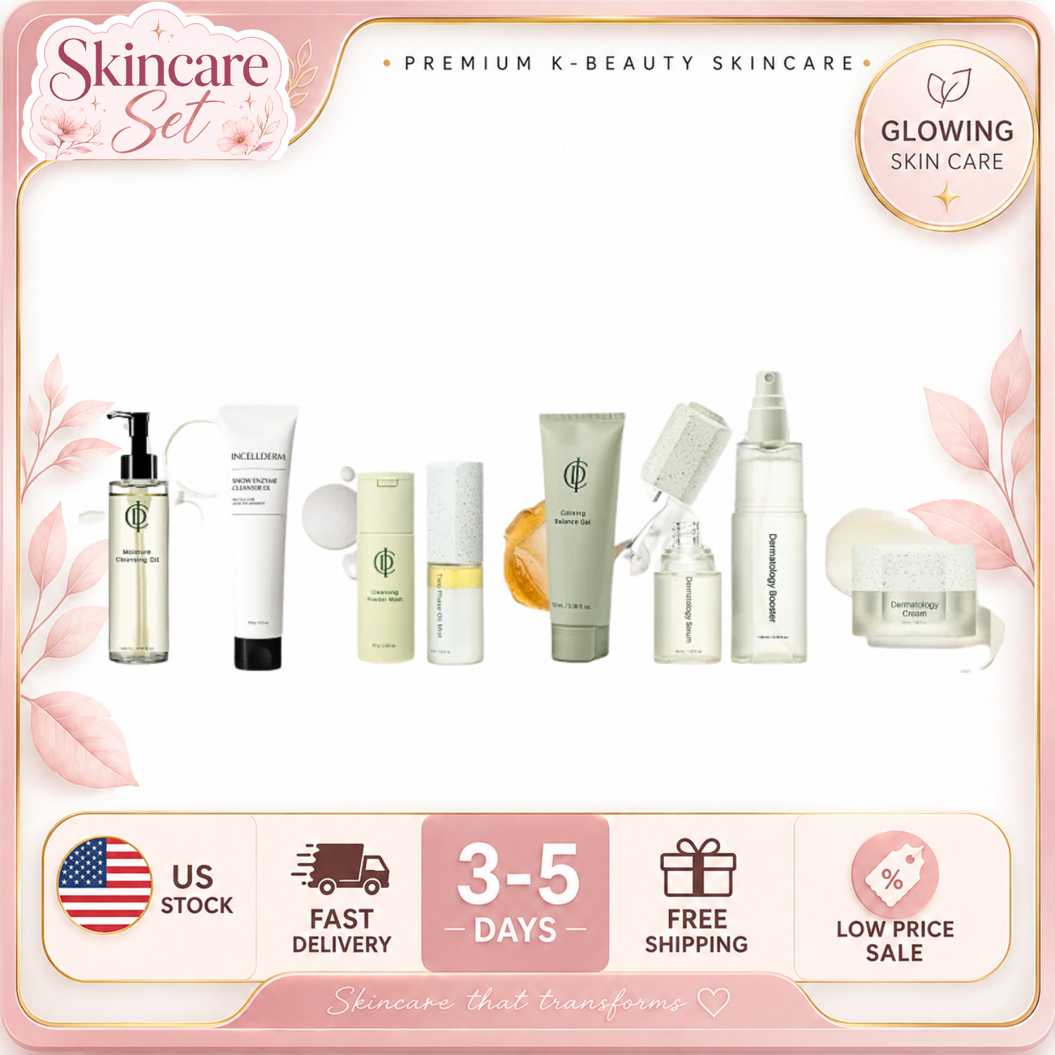 ICD Premium Skincare 8PC Set Booster Serum Cream Gel Mist Cleanser Free Shipping