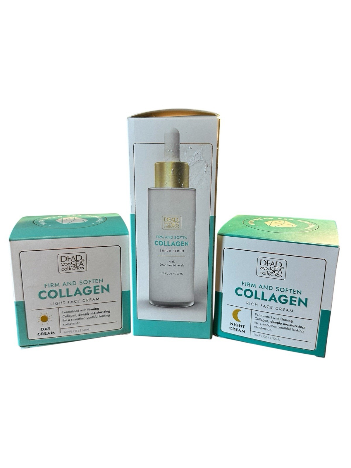 Dead Sea Collection Beauty 3pc Collagen Day & Night Cream And Facial Serum NIB