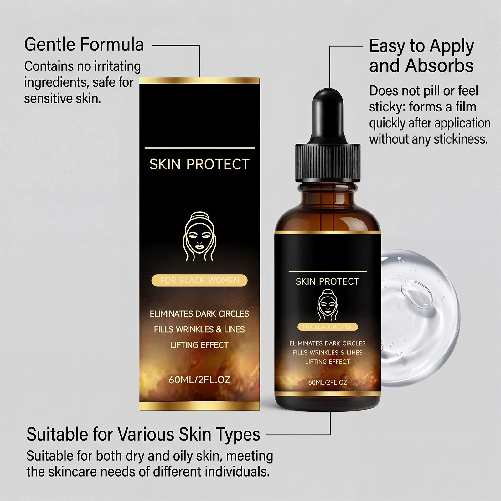 2PCS Skin Protect Serum Black Women Gentle Facial Skin Care Moisturizing Serum