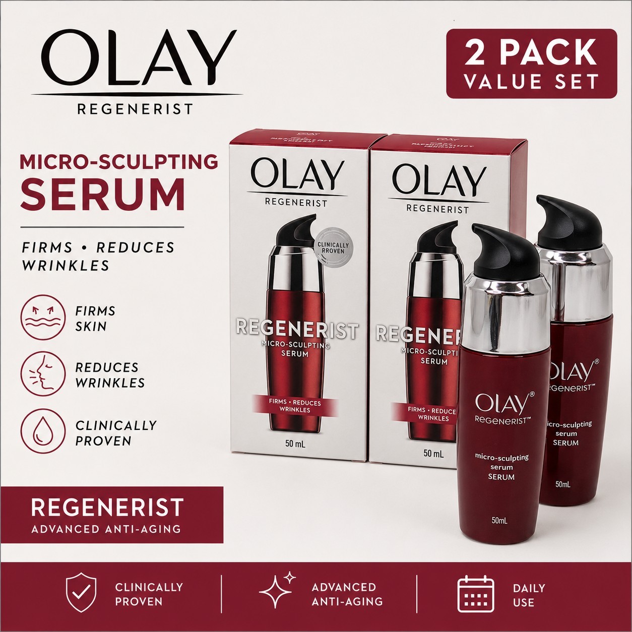 Olay Regenerist Micro-Sculpting Serum 2 Pack 1.7 oz / 50mL Anti-Aging