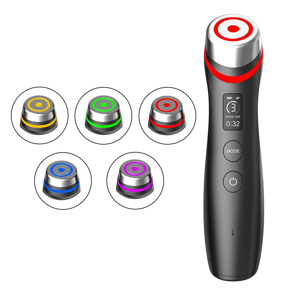 5 Colors Facial LED 6-in-1 Real Glass Glow Beauty Device Remove Wrinkle – Black