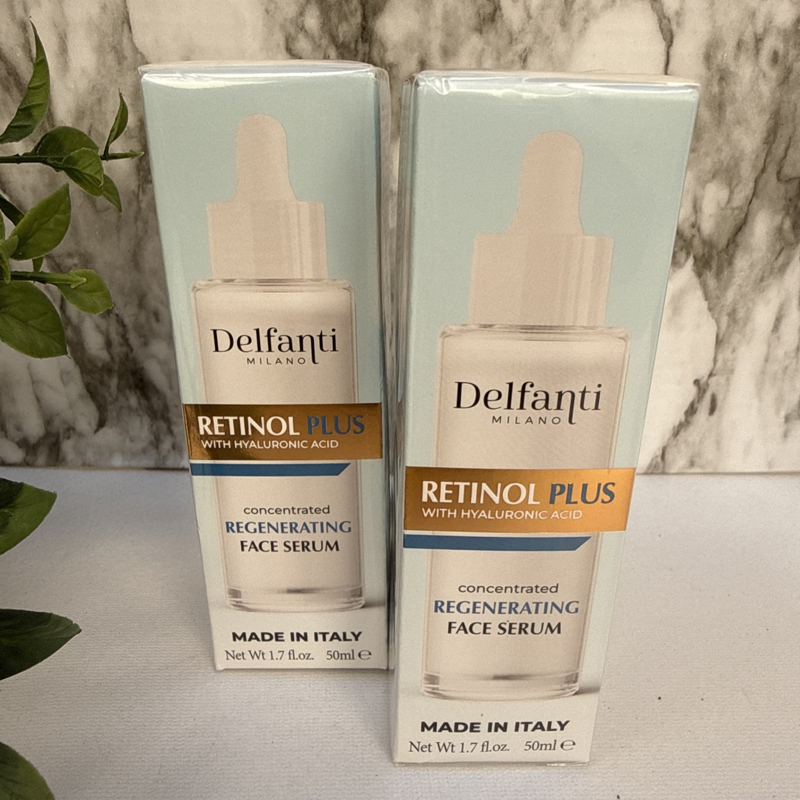 2x Delfanti Milano Retinol PLUS w/ Hyaluronic Acid Face Serum 1.7 Fl Oz-NIB