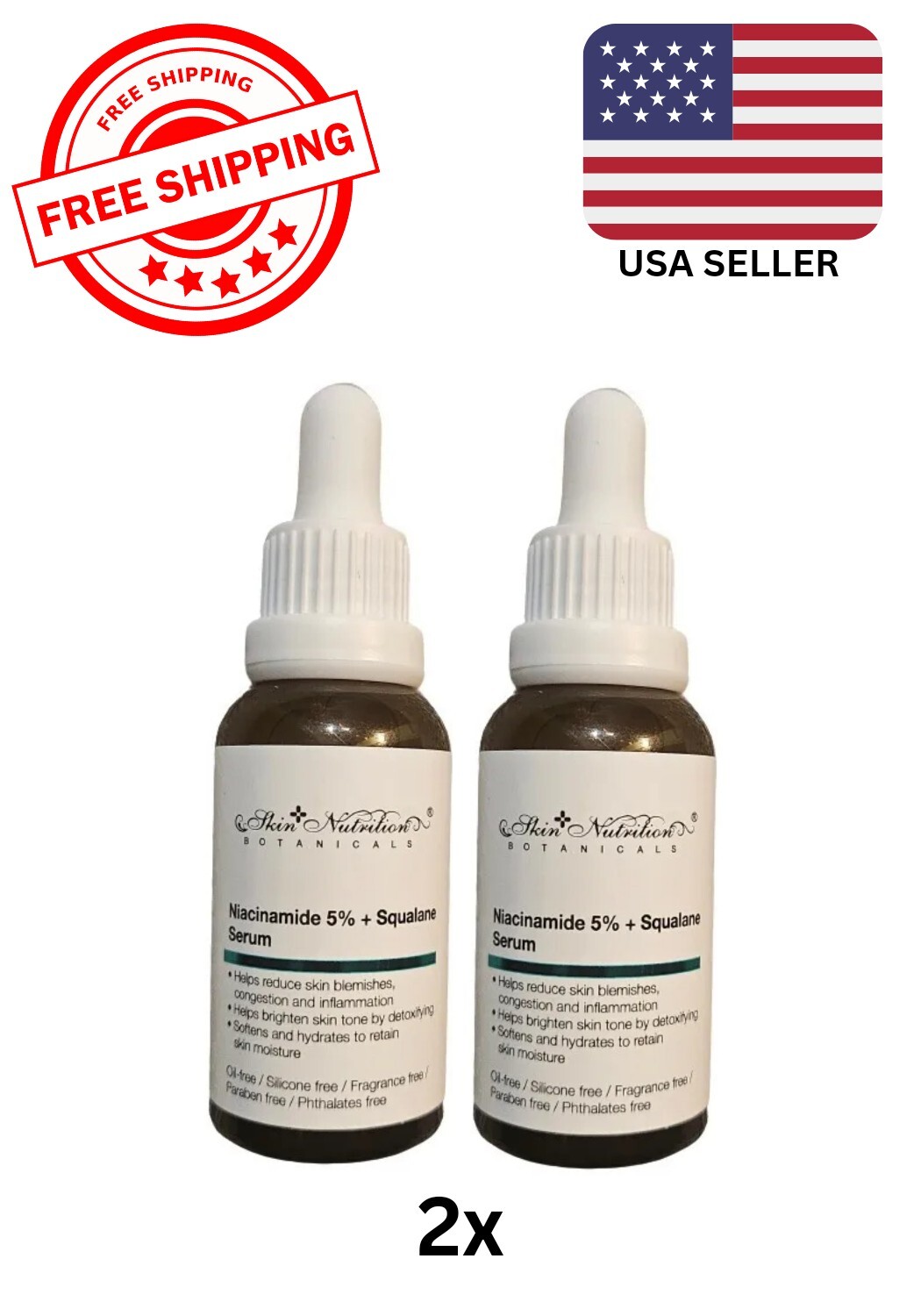 ( Lot Of 2 )Skin Nutritions Niacinamide 5% + Squalane Serum 1 oz. Free Shipping!