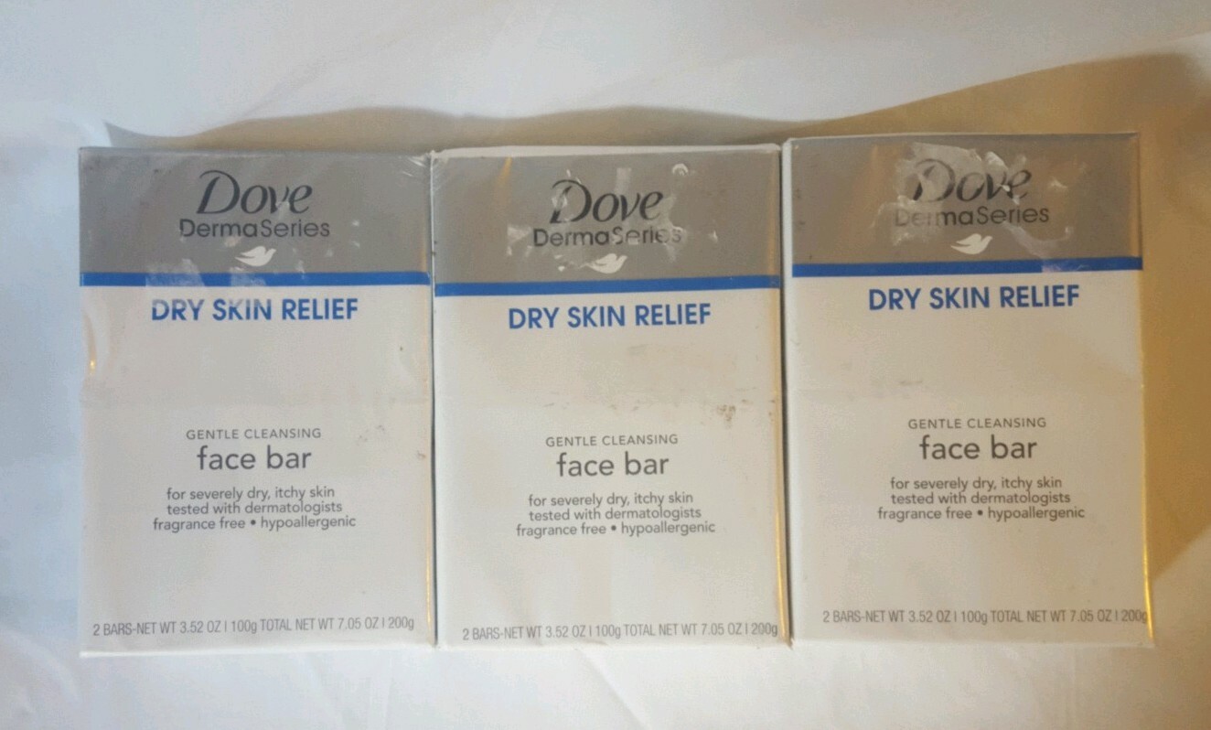 Dove Derma Series Dry Skin Relief Gentle Cleansing Face Bar 2 Pack – Lot of 3