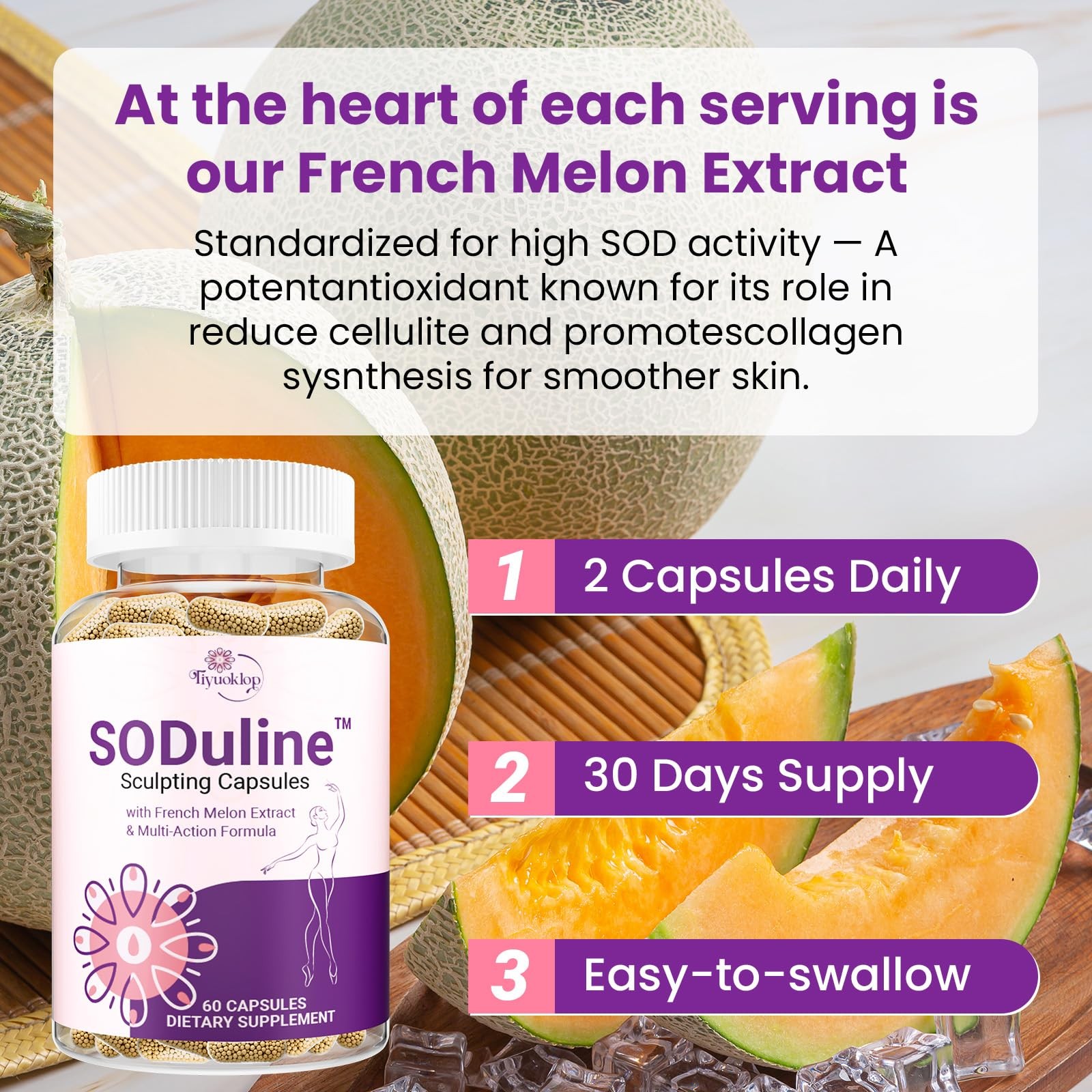 Anti Cellulite Supplement, SODuline™ Sculpting Capsules with French Melon SOD…