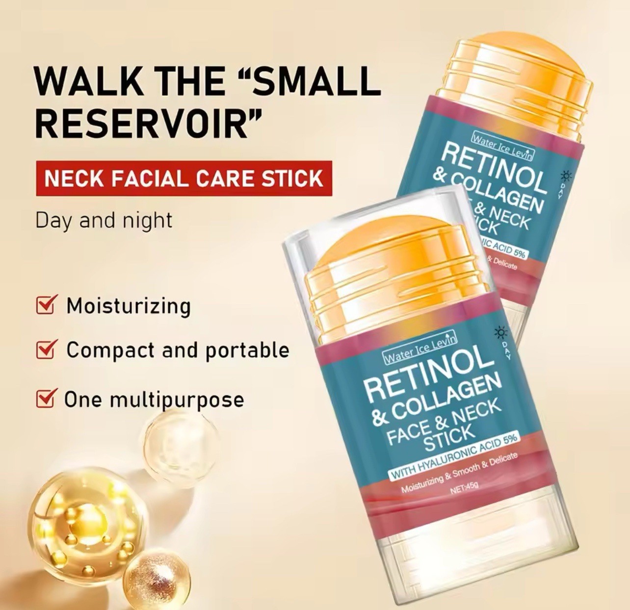 Water Ice Levin Retinol Collagen Hyaluronic Acid Face Neck Stick Moisturizing