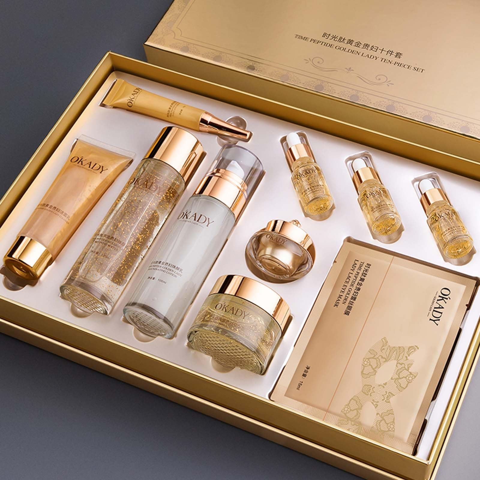 Okady Polypeptide Skin Care Set 10pcs – 24 Peptides Anti-Aging Hydrating Kit