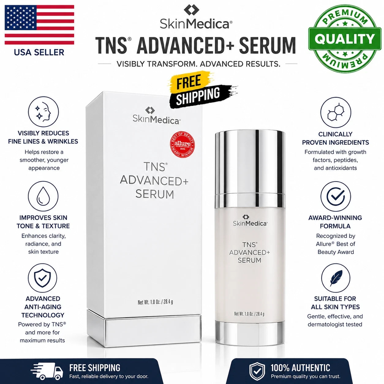 SkinMedica TNS Advanced+ Anti-Aging Serum 1oz Skincare Treatment