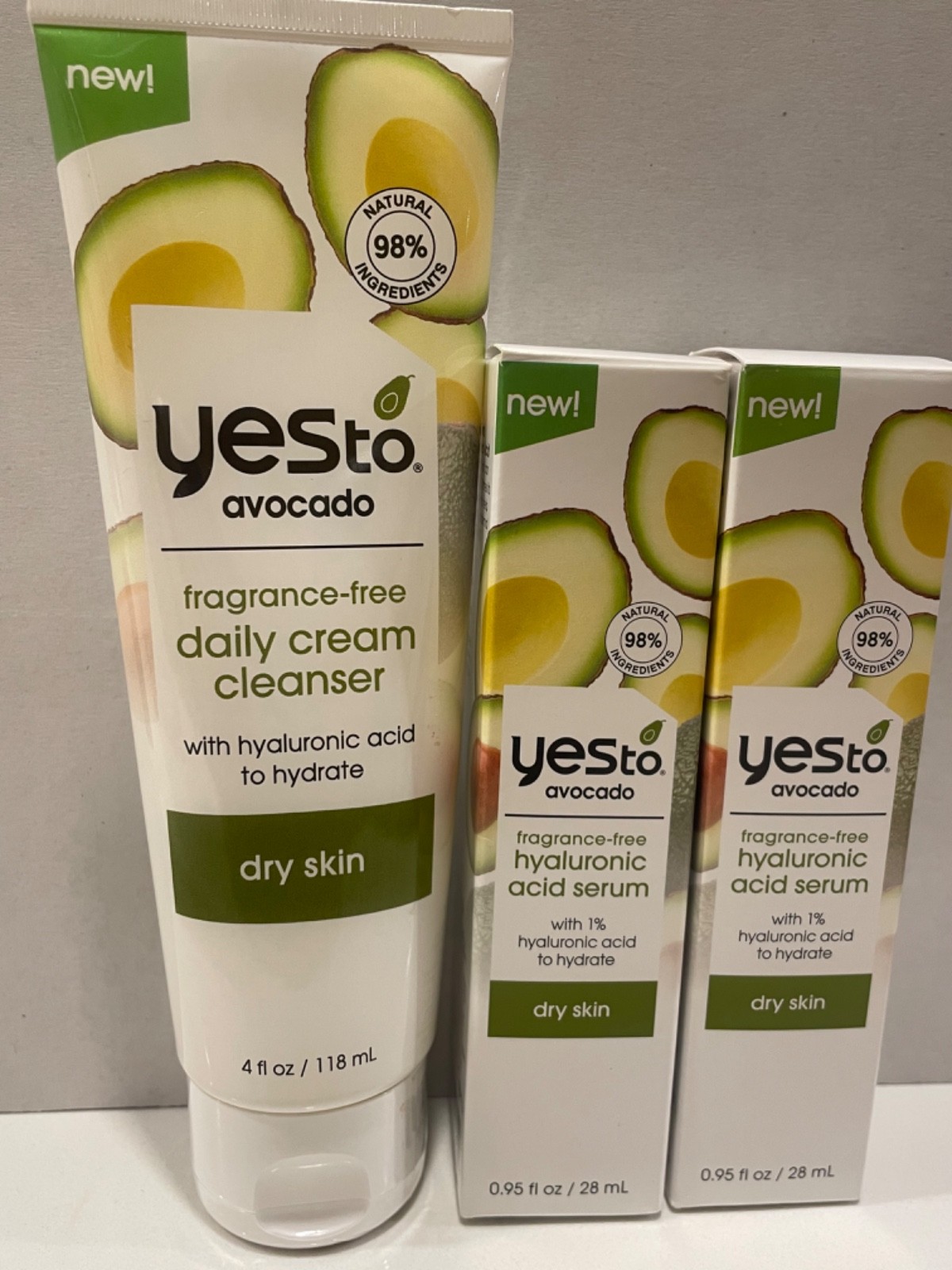 Yes to Avocado Fragrance Free Daily Cream Cleanser & (2) Face Serum – New