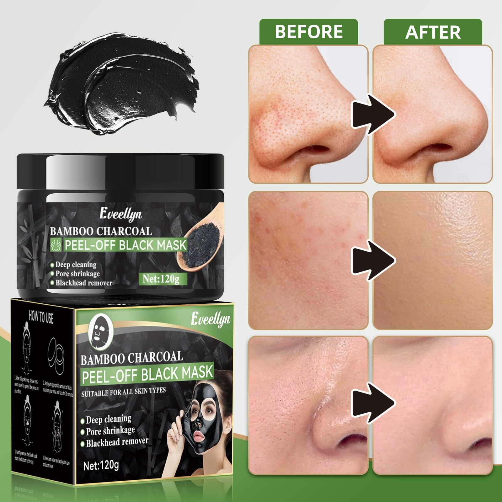 Blackhead Remover Mask,Bamboo Charcoal Peel Off Face Masks, Deep Cleansing fo…