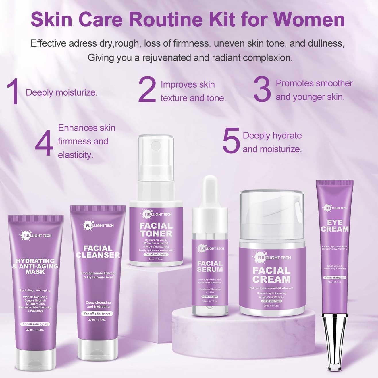 Skin Care Set,6 Pcs Anti-aging Skincare w/Korean Retinol,Hydrate, Moisturize …