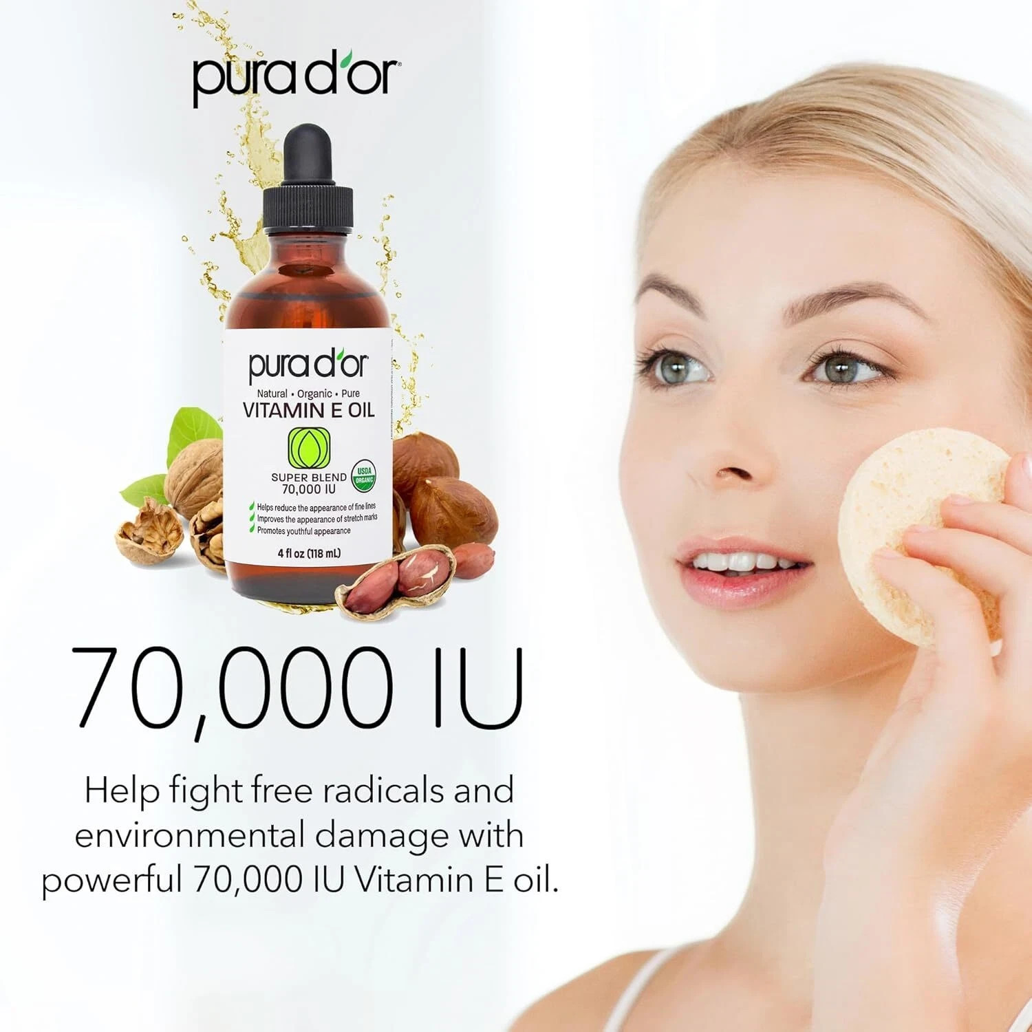 PURA D’OR Dor Organic Vitamin E Oil Super Blend 70,000 IU, 4 OZ