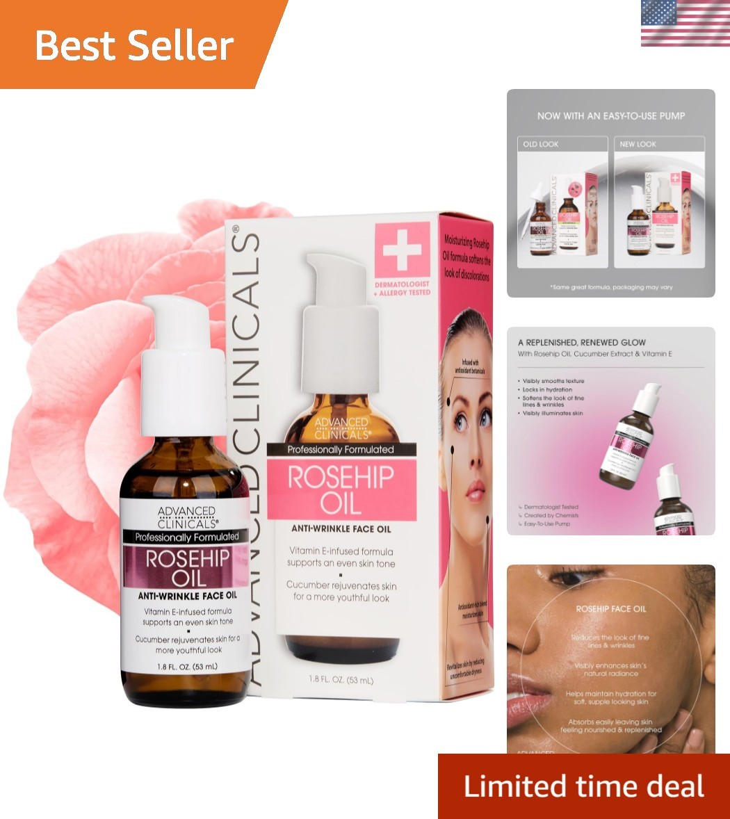 Lightweight Rosehip Oil with Vitamin E – 1.8 Fl Oz for Smooth, Glowing Skin
