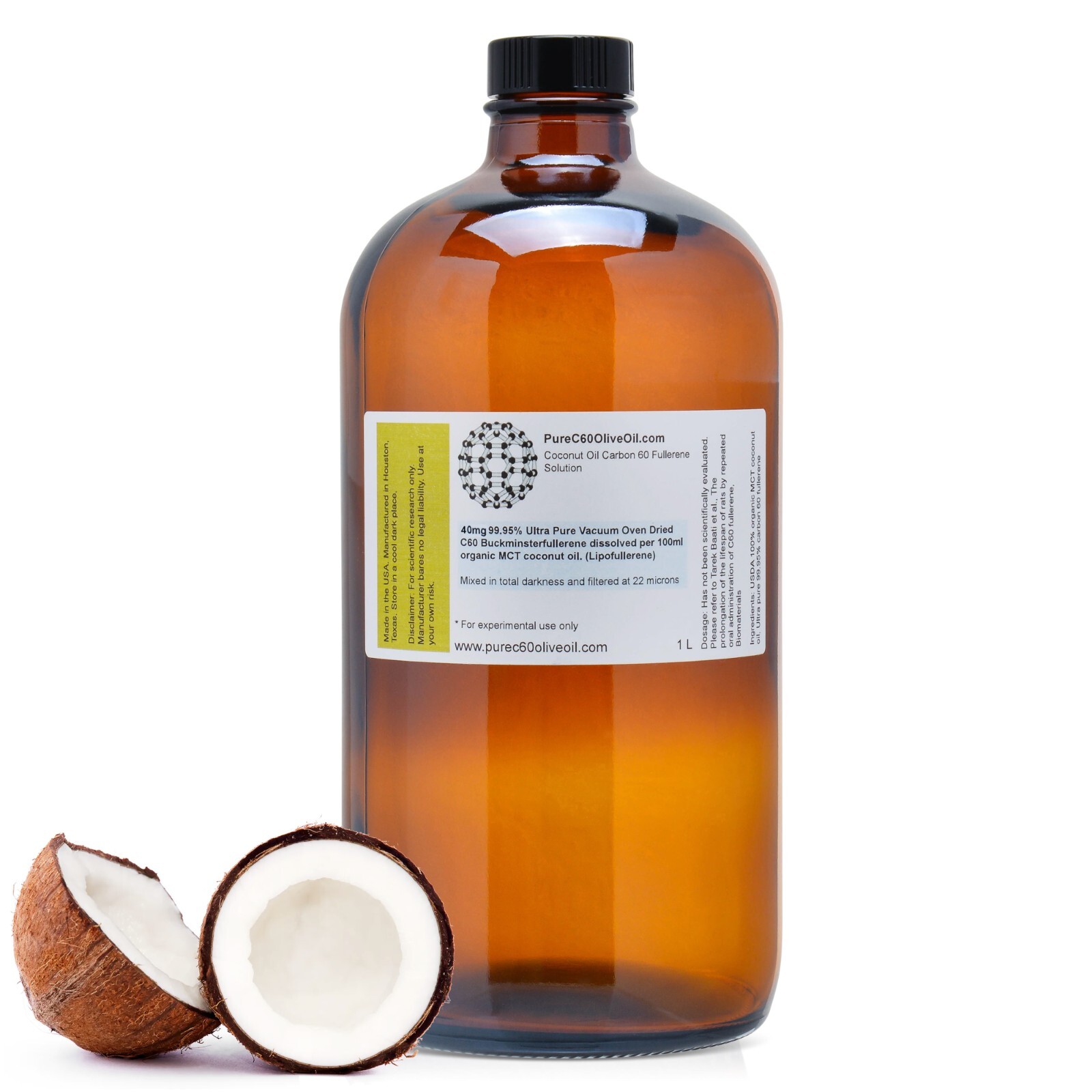 PureC60OliveOil C60 Organic MCT Coconut Oil 1L – 99.95% Ultra Pure VOD C60 400mg