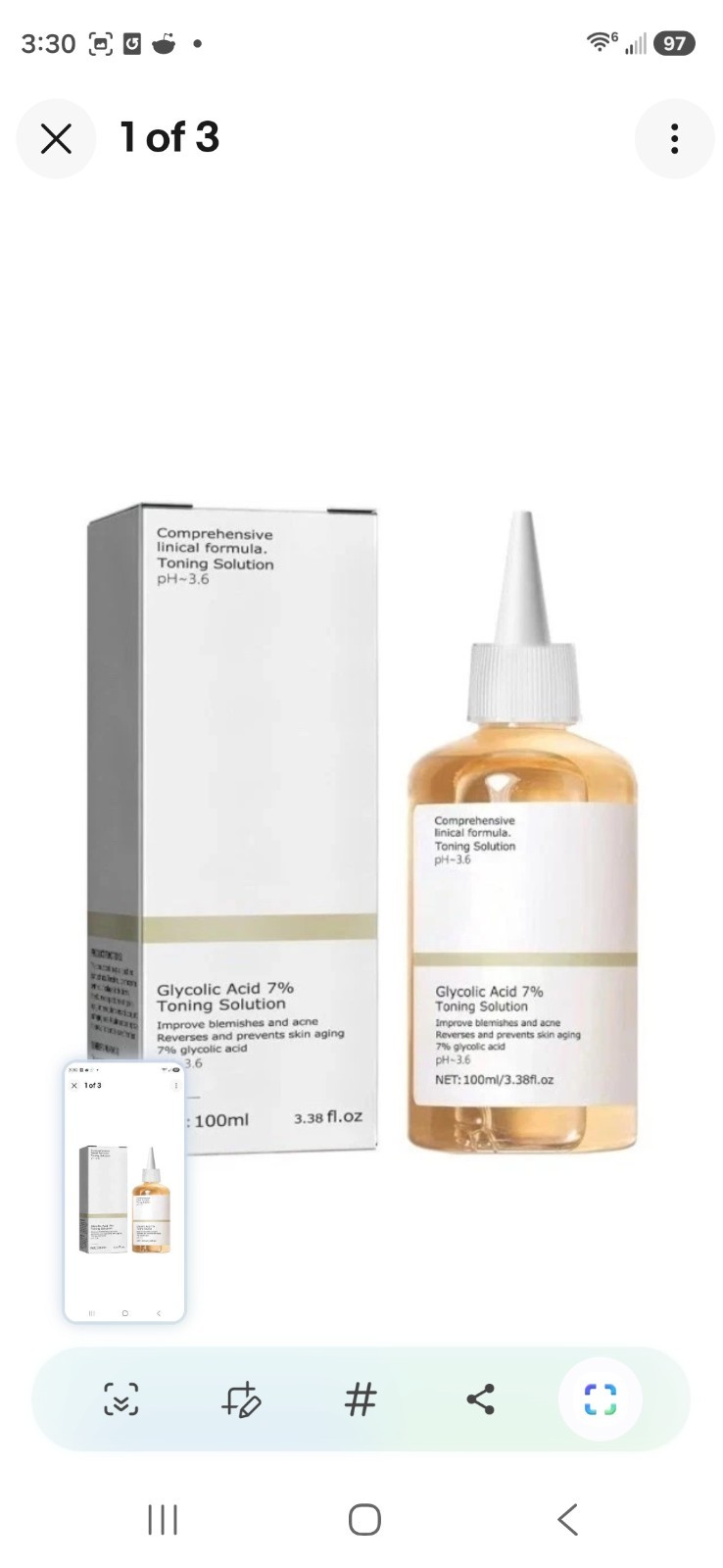 10 Pack GLYCOLIC ACID 7% TONING SOLUTION PH-3.6 1000ml Total With Aloe & Ginseng