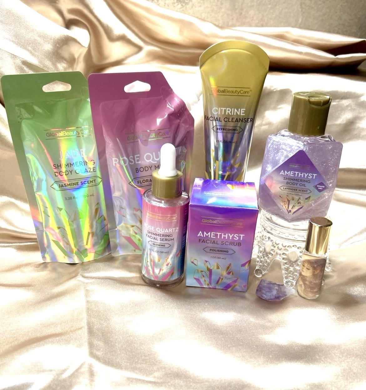 Crystal Spa Gift Set Rose Quartz Jade Amethyst Skincare Perfume