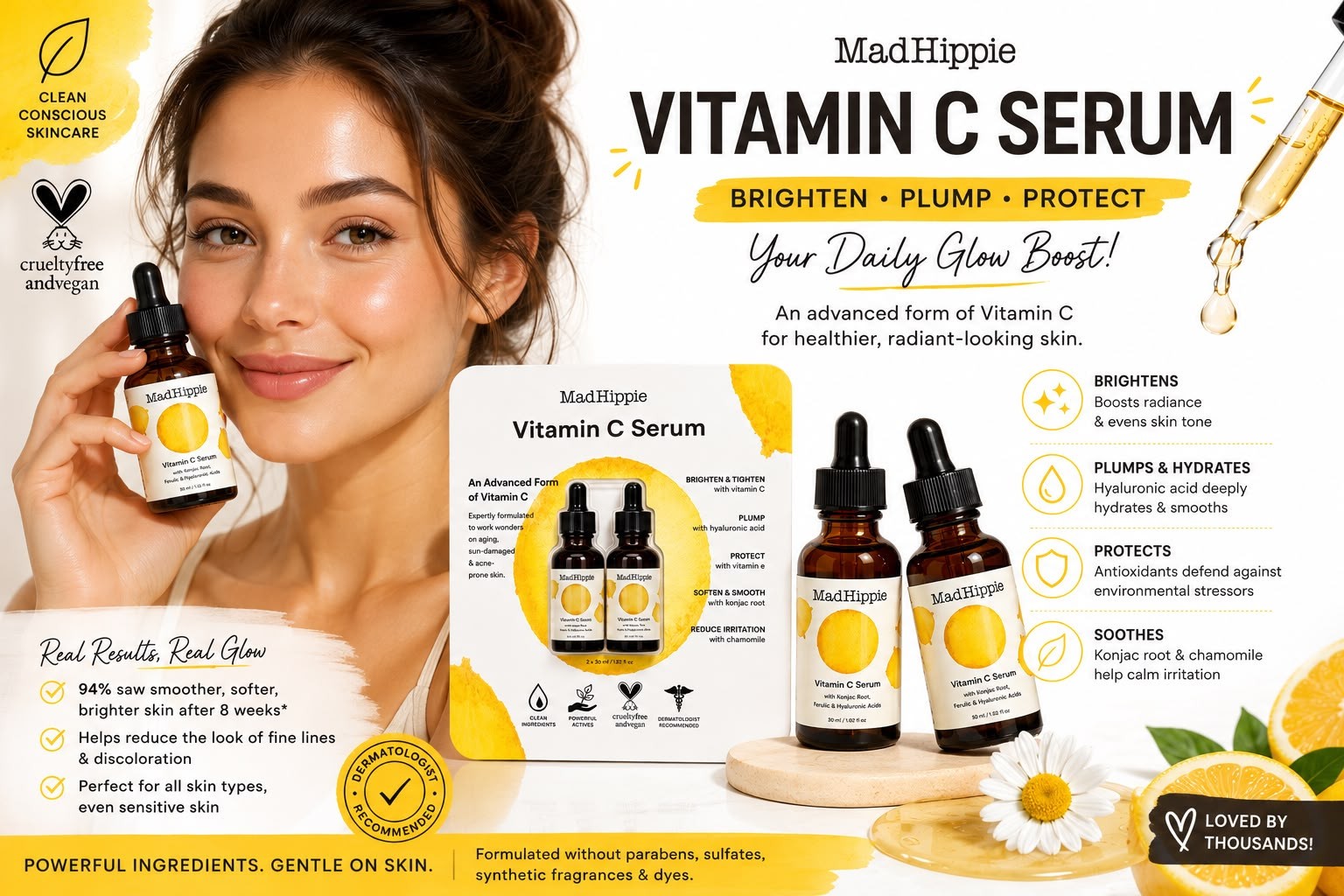 Mad Hippie Vitamin C Serum – 2 Pack (2 x 30 mL / 1.02 fl oz) Brand-new, sealed