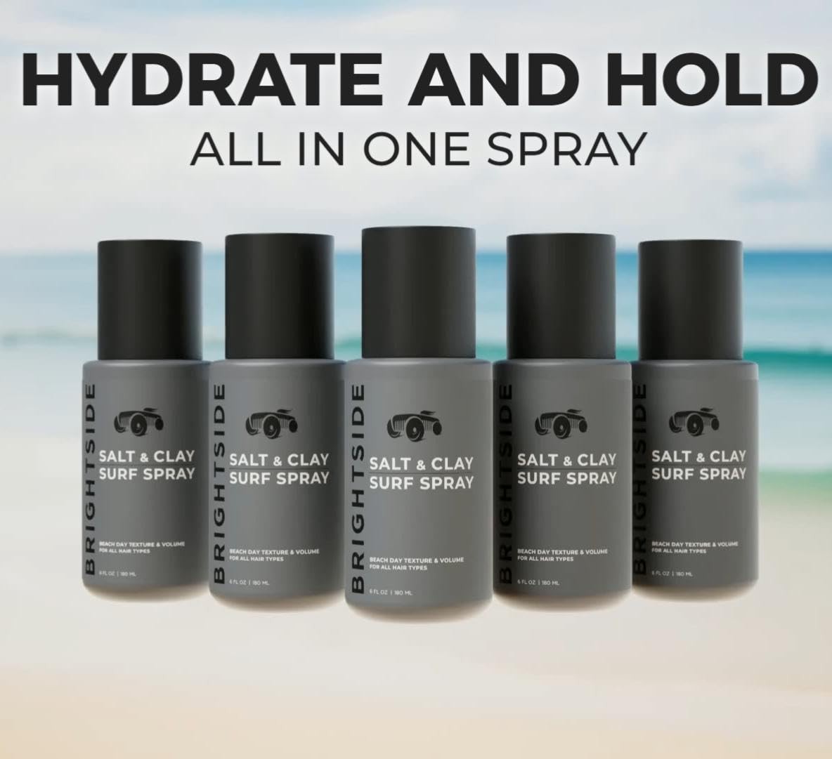 BRIGHTSIDE Salt & Clay Surf Spray – Instant Volume 6 Ounce (Pack of 1), Grey