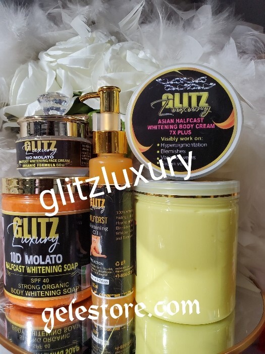 4pc. Glitzluxury Asian Half-C Whitening Cream, 10D Molato soap, facecream+ oil🔥