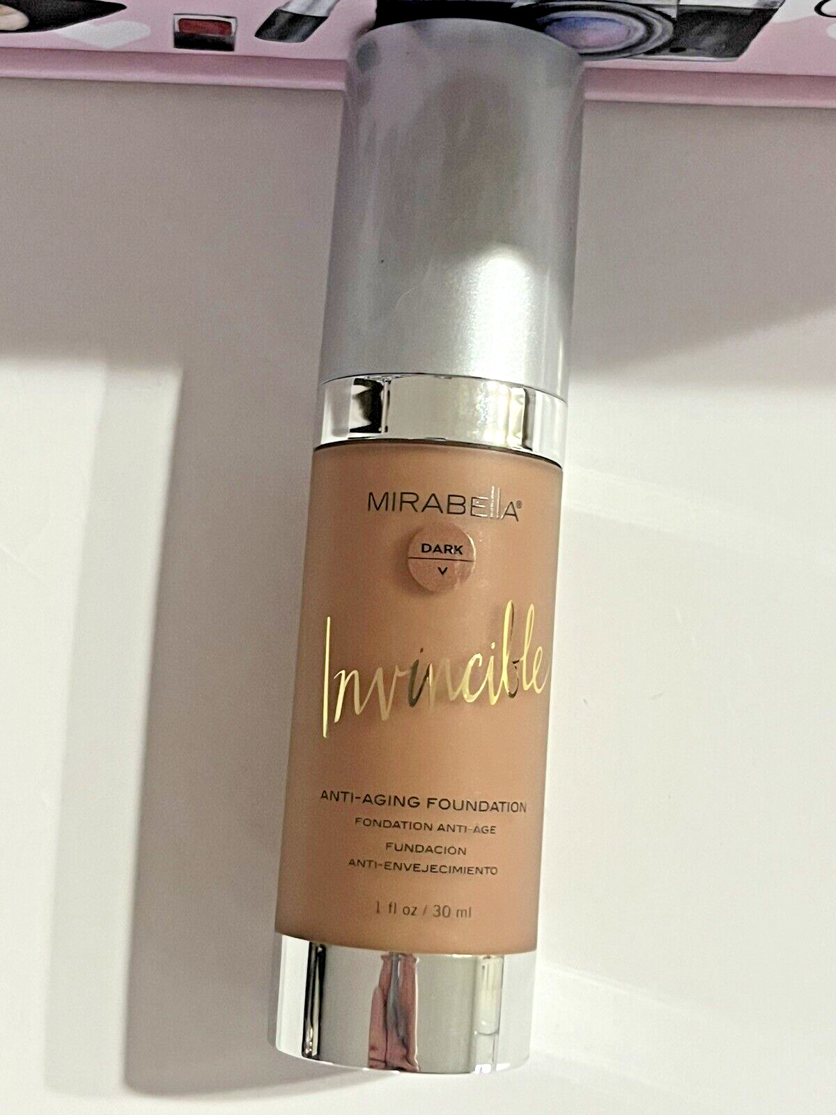 New Mirabella Invincible Anti-Aging Foundation Diminish Wrinkles Shade-Dark 1 oz