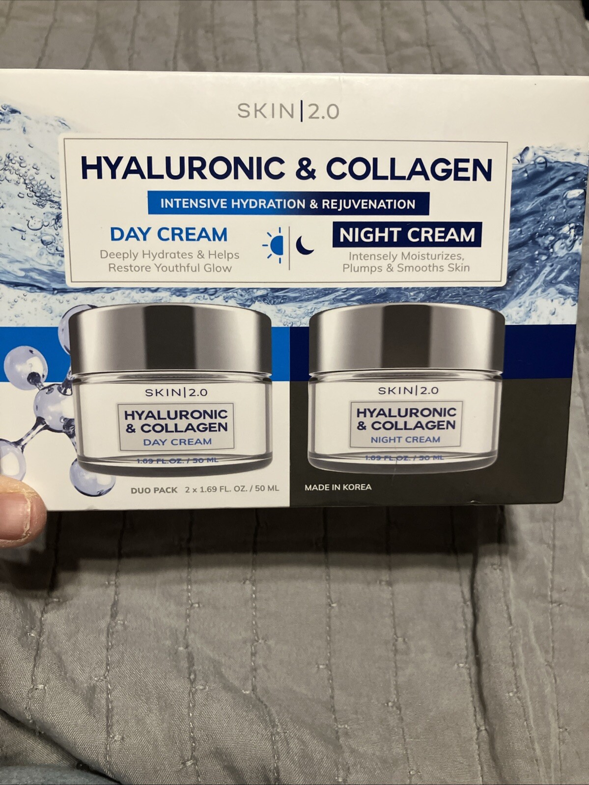 Skin 2.0 Hyaluronic & Collagen Day & Night Hydrating/Rejuvenation Cream Duo NIB