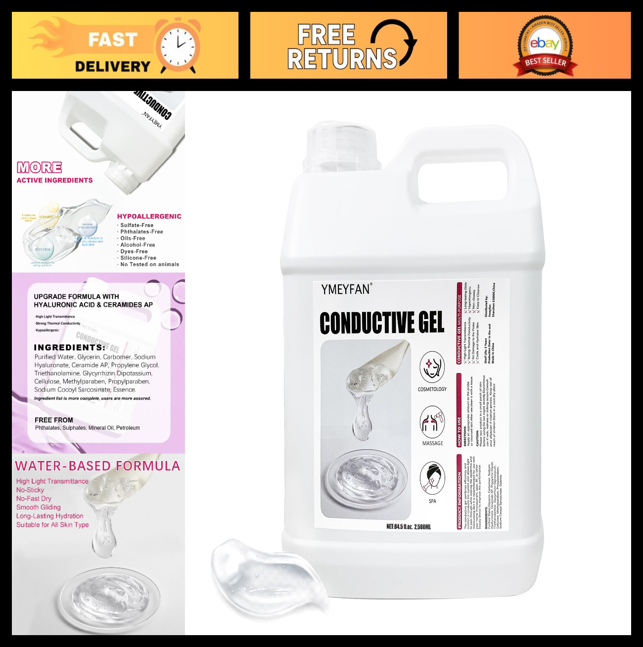 2.5L Conductive Gel for Microcurrent Facial & RF Laser Hair Removal, Hydrating,