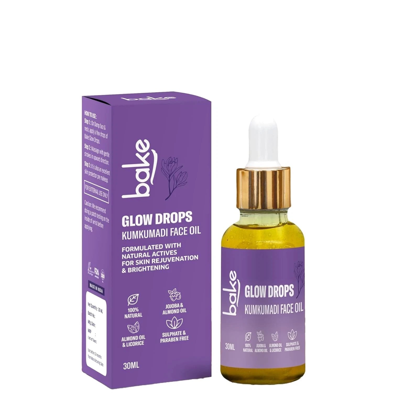 Bake Glow Drops Kumkumadi Face Oil For Brightening Skin 30ml