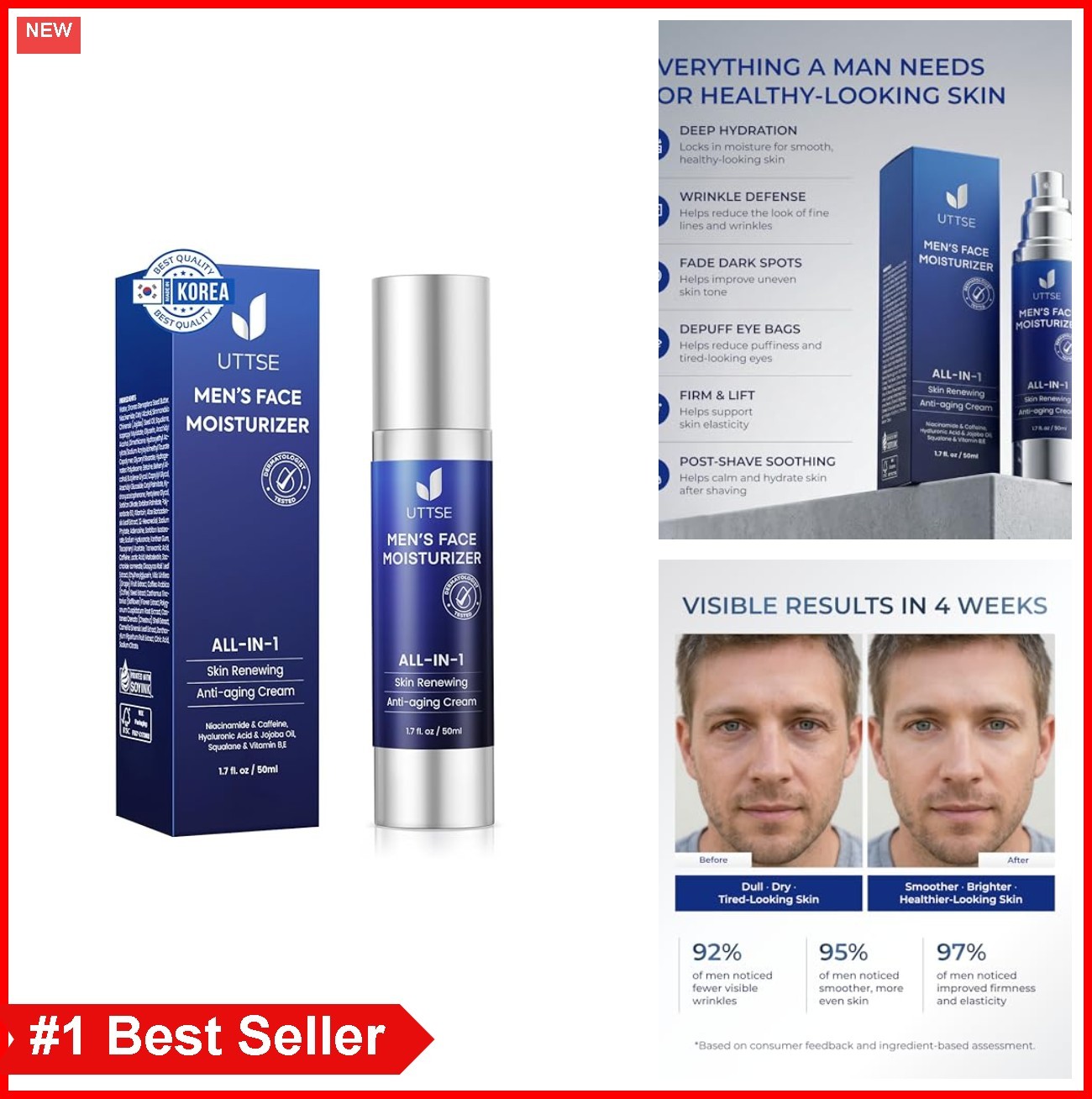 Face Cream for Men 6-in-1 Anti Aging Moisturizer Eye Treatment Dark Circles