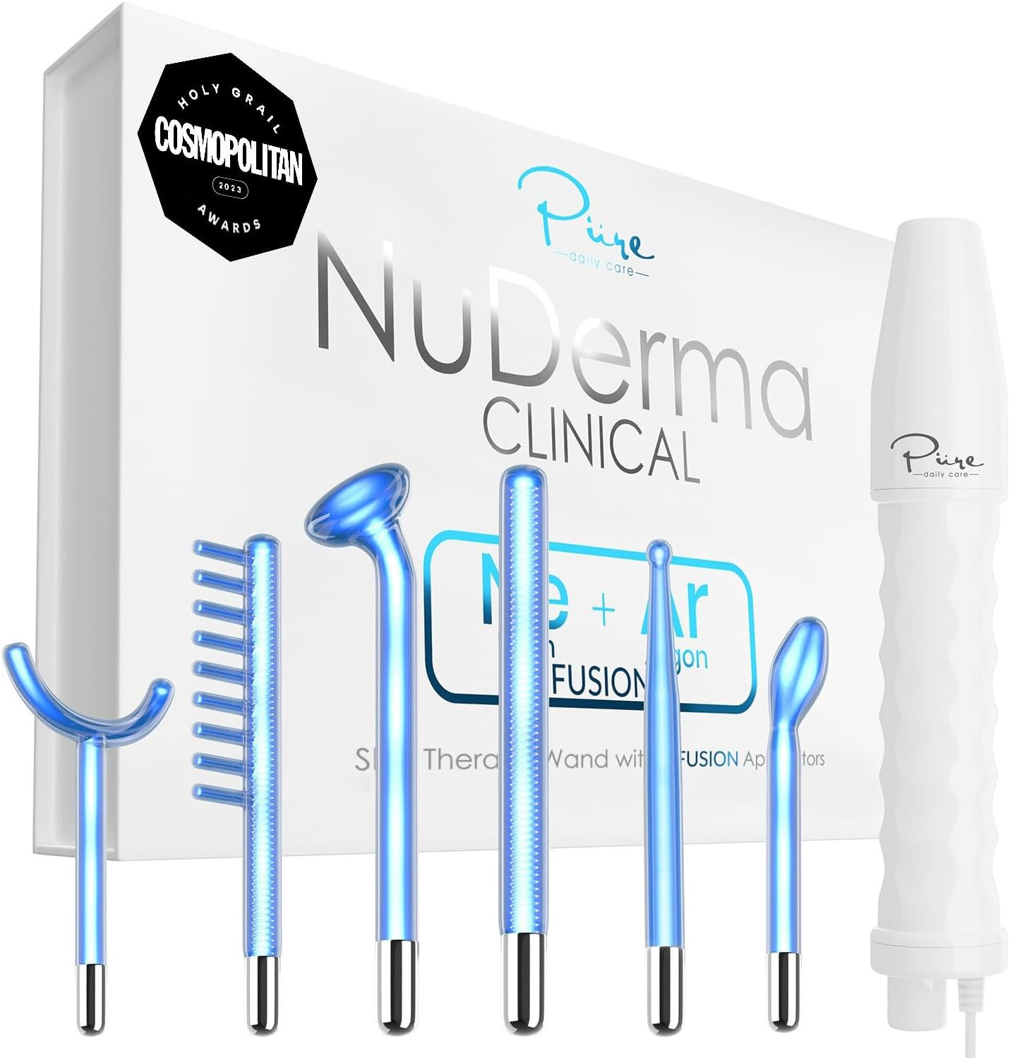 Nuderma Clinical Portable Skin Therapy Wand, Machine with 6 Fusion Neon + Argon