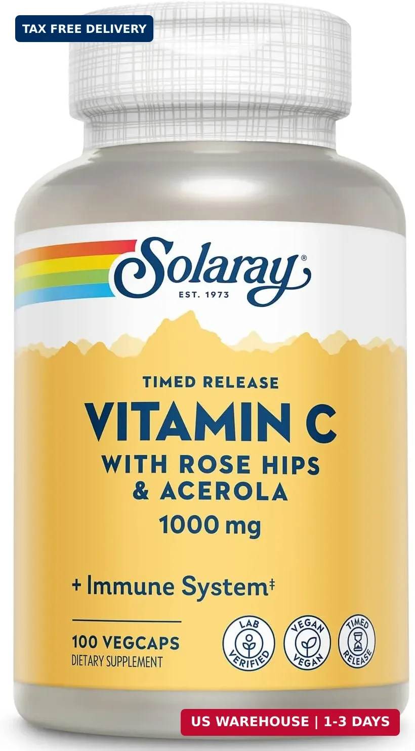 SOLARAY Vitamin C 1000mg – Time Release Vitamin C Capsules w/Rose HIPS and Acero