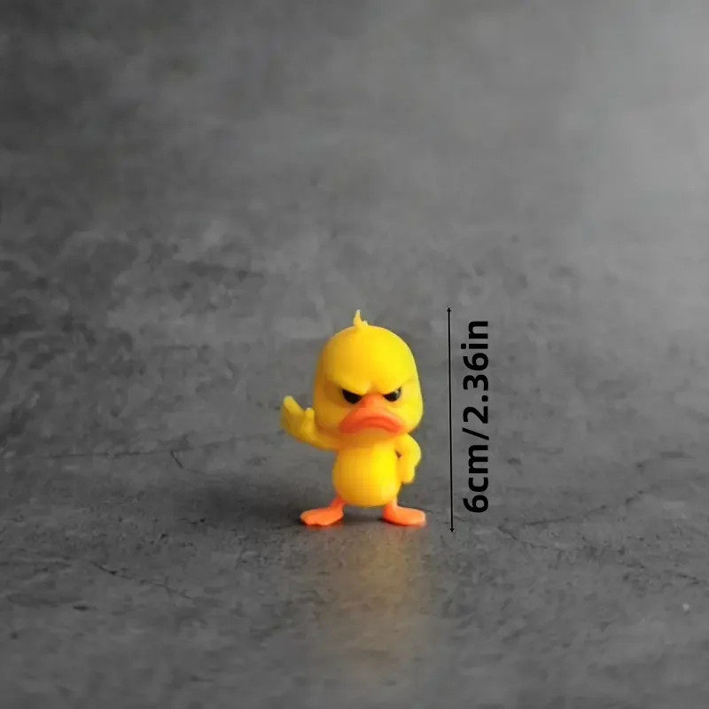 Angry Yellow Duck Statue with Rejecting Gesture. Funny Mini Figurine for Desk