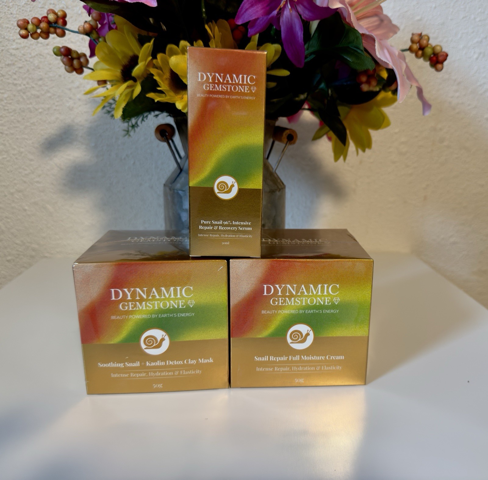 Dynamic Gemstone Snail Repair Collection, 96% Snail Mucin, Detox Mask & Cream