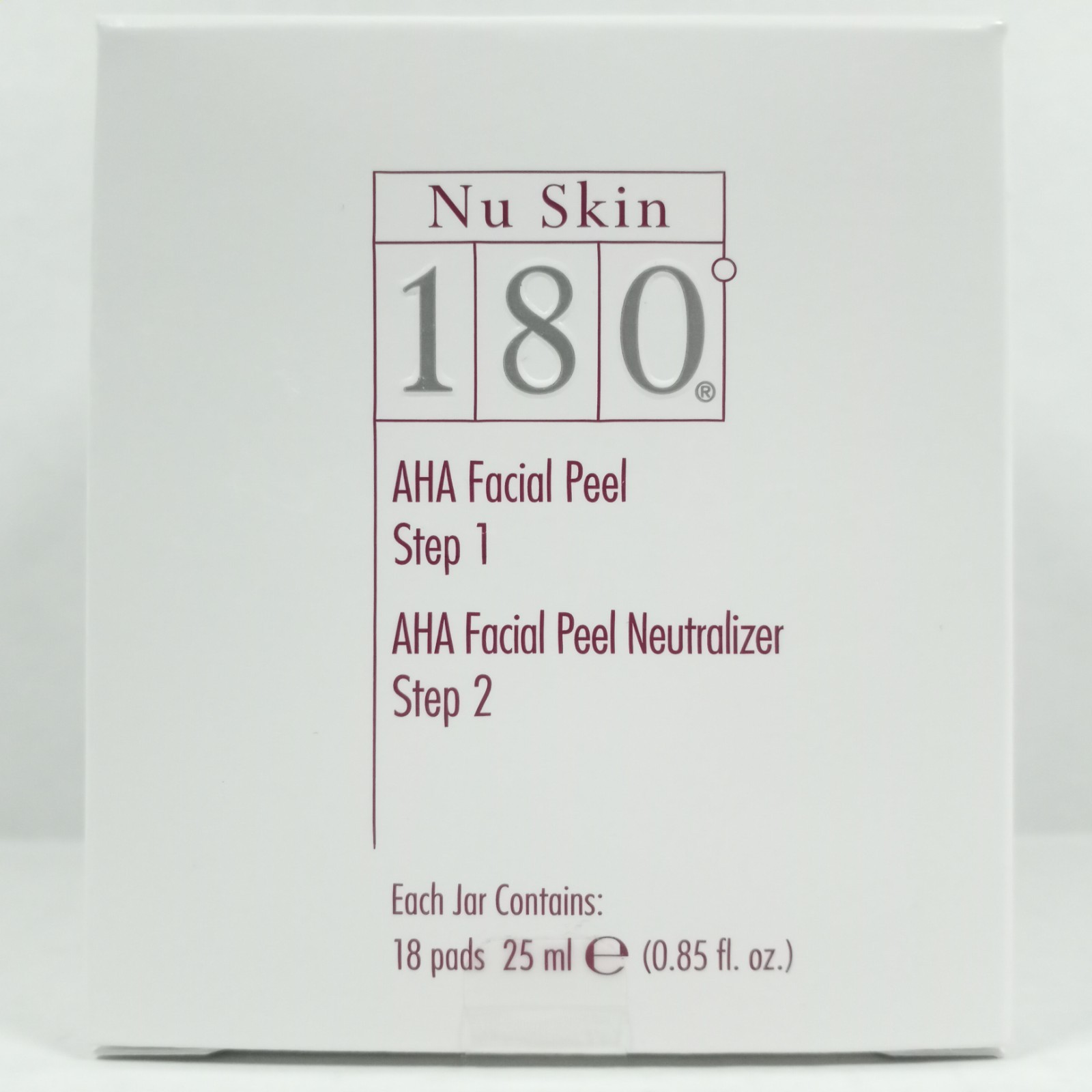 Nu Skin 180 AHA Facial Peel + Neutralizer – 2 Jars 18 Pads Each 0.85 fl. oz. NEW